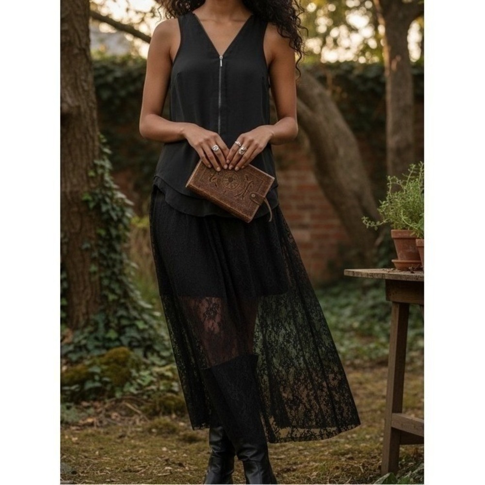 Witchy Black Zip Front‎ Sleeveless Minimal Dark Boho Dark Academia Gothic Top